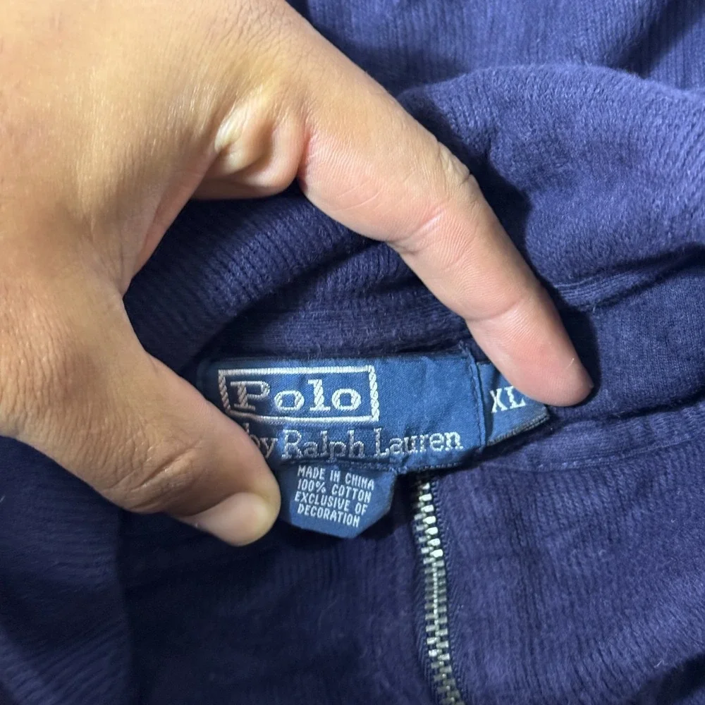 VTG Polo Ralph Lauren Mens Sweater Blue Knit Pony Logo‎ Quarter-Zip Pullover XL